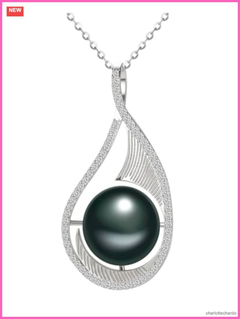 Natural Tahitian Black Pearl Pendant Necklace 9-11mm 925 Sterling Silver 18"